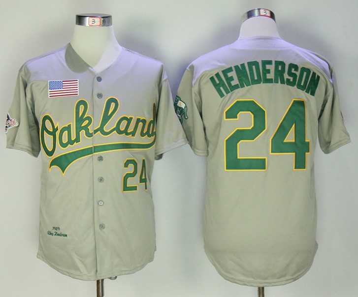 Oakland Athletics #24 Rickey Henderson Gray 1989 Throwback Jersey,We sell and wholesale Oakland Athletics #24 Rickey Henderson Gray 1989 Throwback Jersey on line form chian!